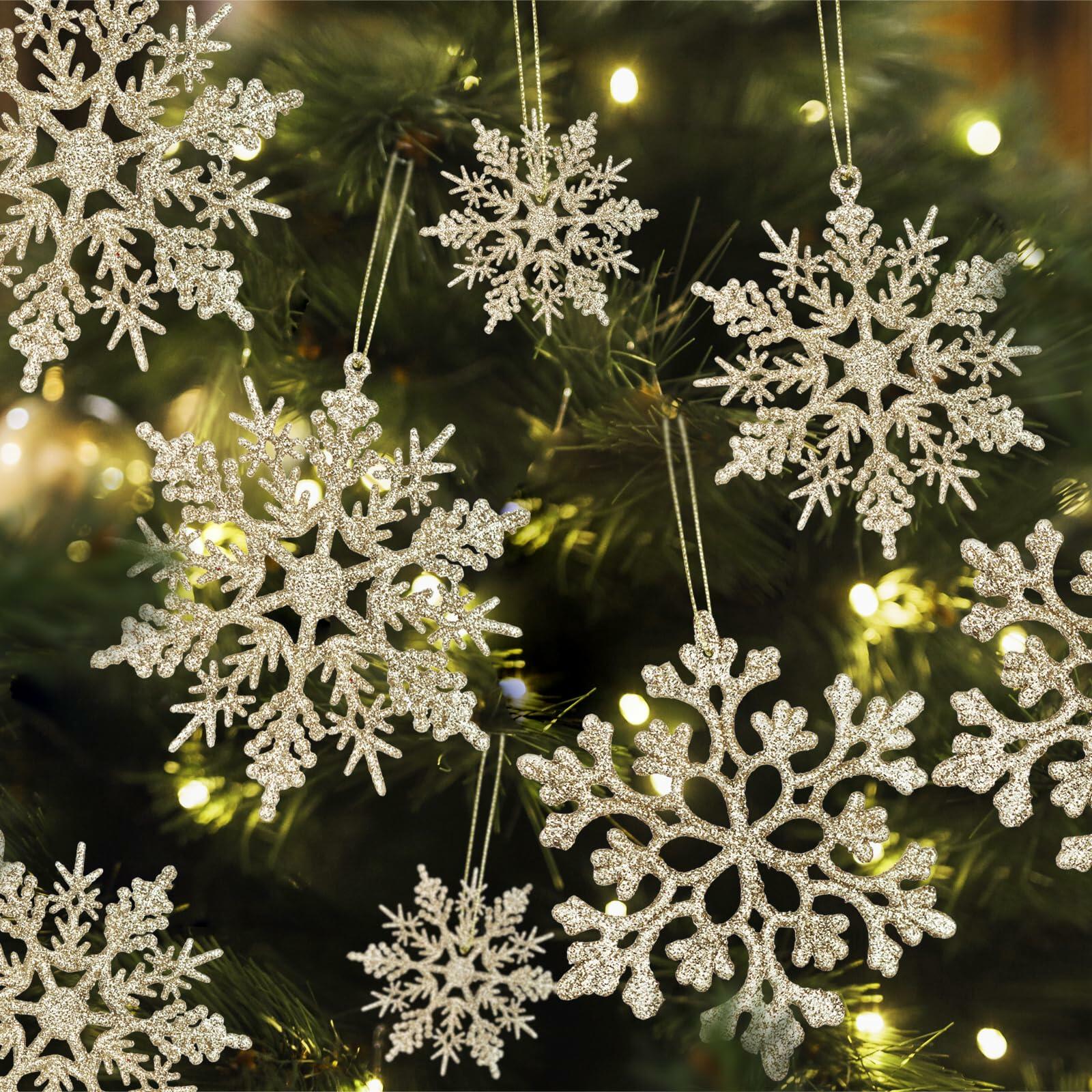 [Like New] Langley 36pcs Rose Gold Glitter Snowflake Ornaments for Christmas Tree