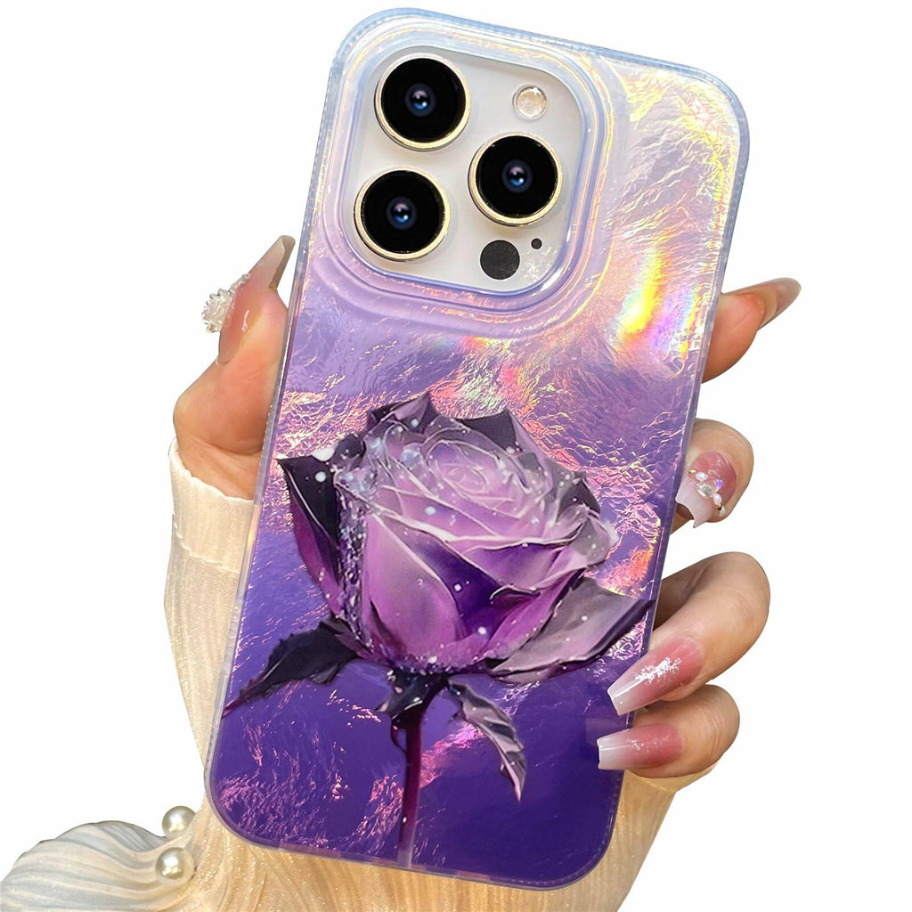 iPhone 16 Pro Case Purple Roses Slim Soft TPU Shockproof Floral Cover
