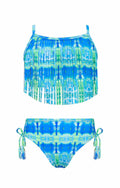 SHEKINI Girls Tie Side Sports Tassel Bikini Set Printed Blue Green Size 10 Years