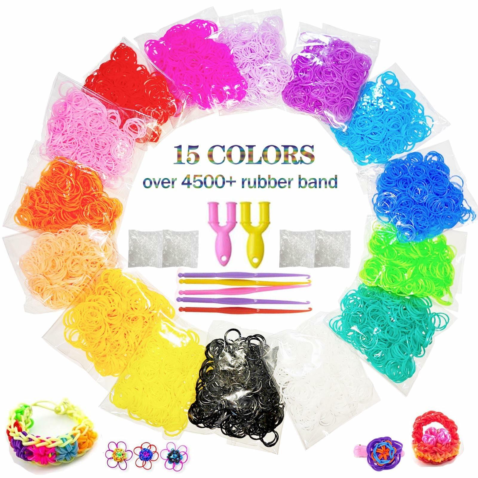 MEGANEOPRE Loom Bracelet Bands Kit 4500+ Pcs 15 Colors Clips Hooks Loom