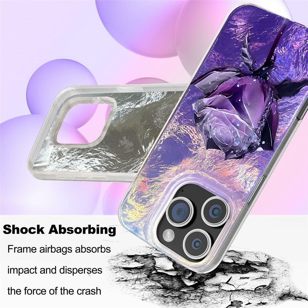 iPhone 16 Pro Case Purple Roses Slim Soft TPU Shockproof Floral Cover