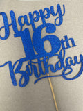 Sleyberoy Happy 16th Birthday Cake Topper Glitter Deep Blue 1 PCS