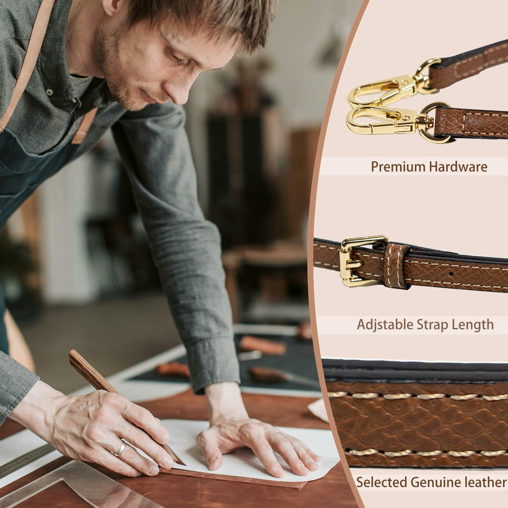 XKE-X Adjustable Leather Crossbody Handbag Strap Brown Gold