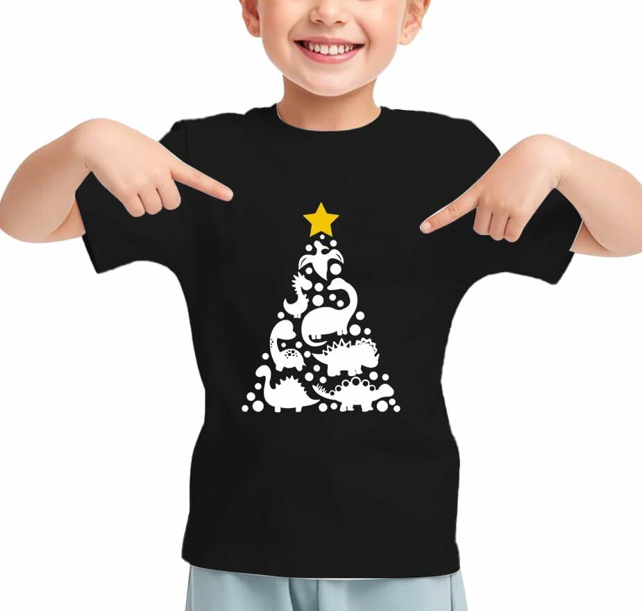 Toddler Kids Reindeer Christmas Short Sleeve Tee Shirt Size M Black