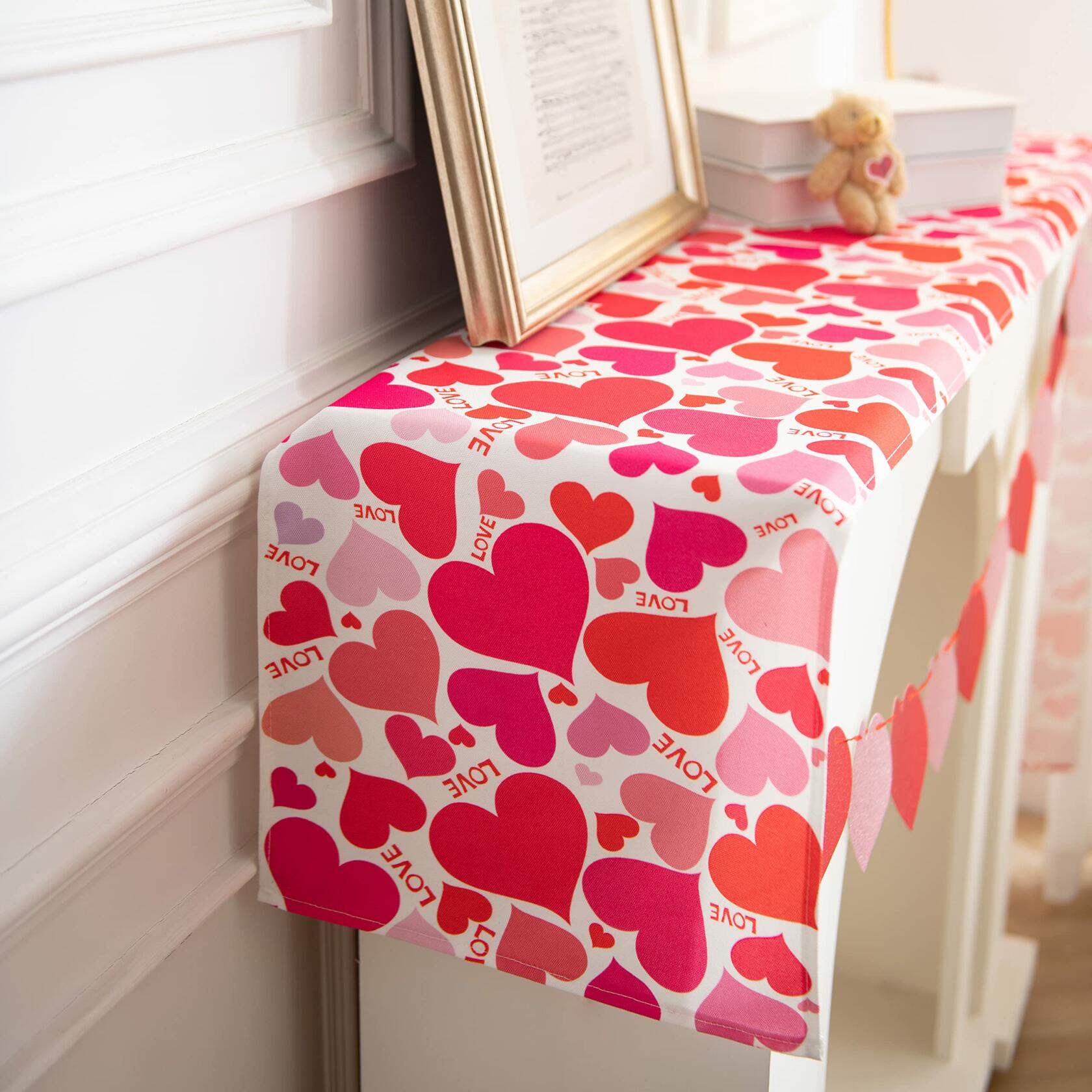 Joyfol Day Valentines Table Runner Red Love Heart 13x48 Inches