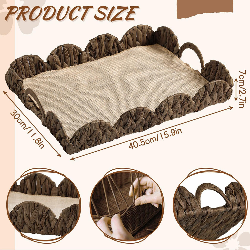 Rectangle Serving Tray with Handles Brown Food Fruit Coffee Table Ottoman Tray