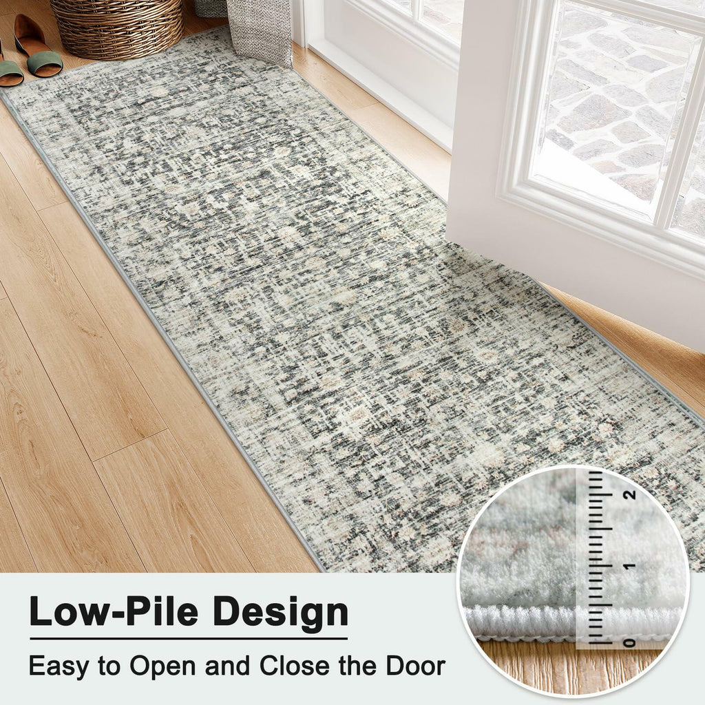 Hedlive Vintage Hallway Runner 2.6x8 Brick Red/White Non Slip Carpet
