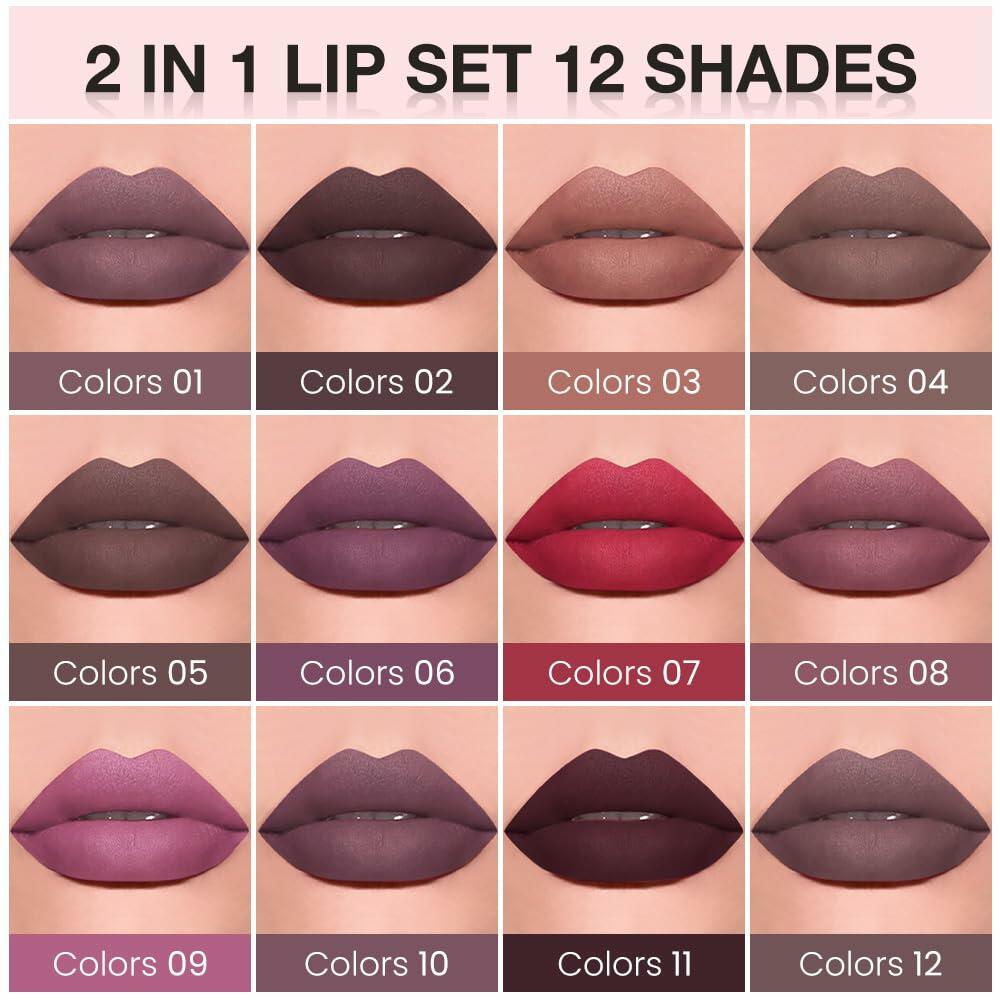 BestBy08/27 evpct Lip Liner Pencil & Lip Gloss Set Waterproof Matte Pink 09#