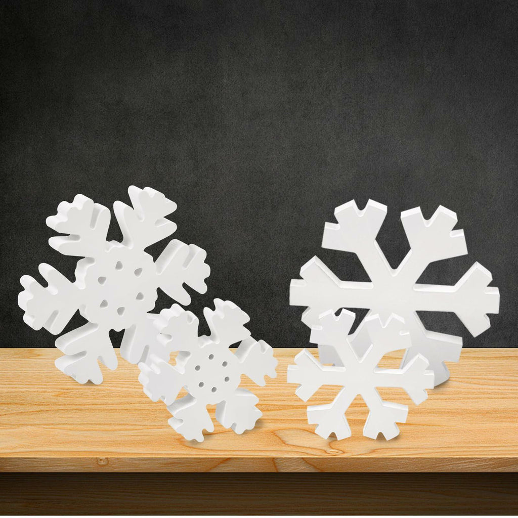 LadyRosian Wooden Snowflake Xmas Ornaments 4 Pack Standing & Hanging