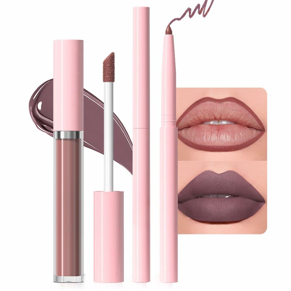 BestBy08/27 evpct Lip Liner Pencil & Lip Gloss Set Dark Red 02#