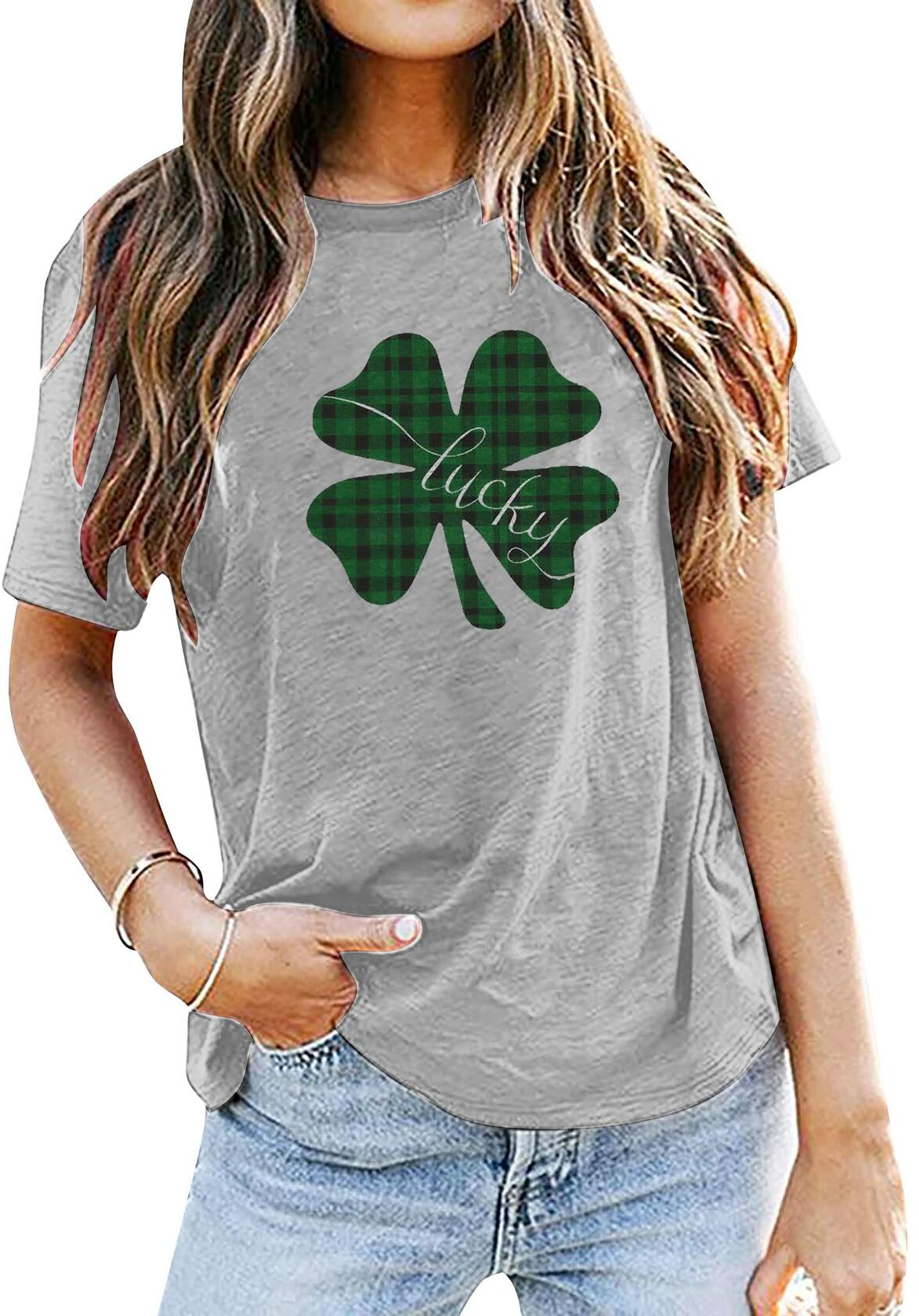 Gray St Pattys Day Shirt Women Lucky Clover Funny St Patrick's Day Tee Size 2XL