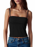 ZANZEA Black Square Neck Crop Tank Top Women Size L