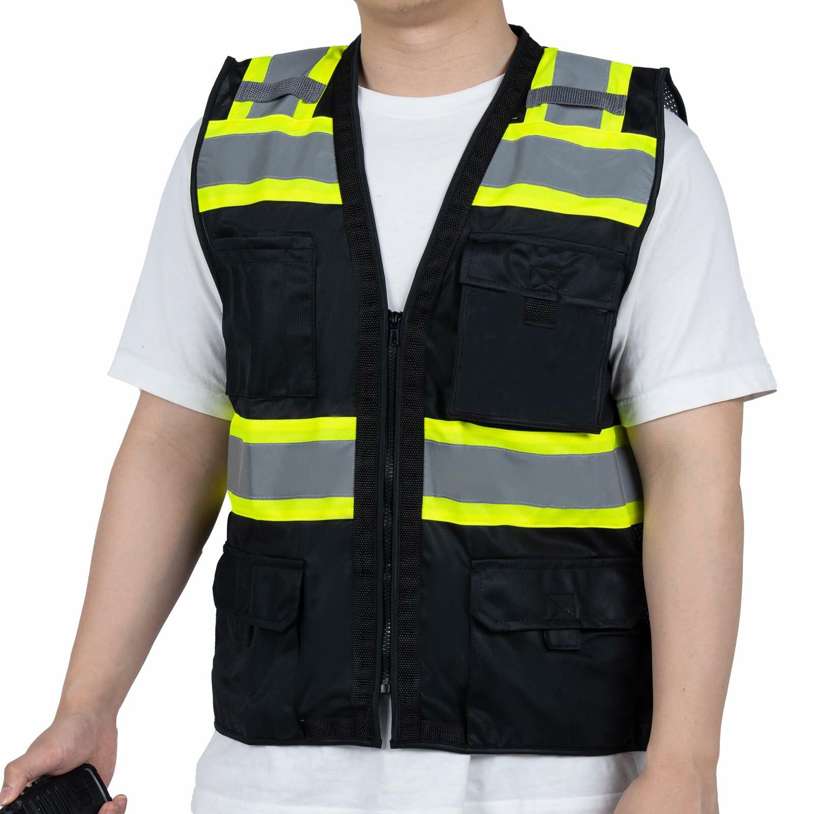 FONIRRA ANSI Class 2 Safety Vest Work Vest with Pockets Zipper Black Size 3XL