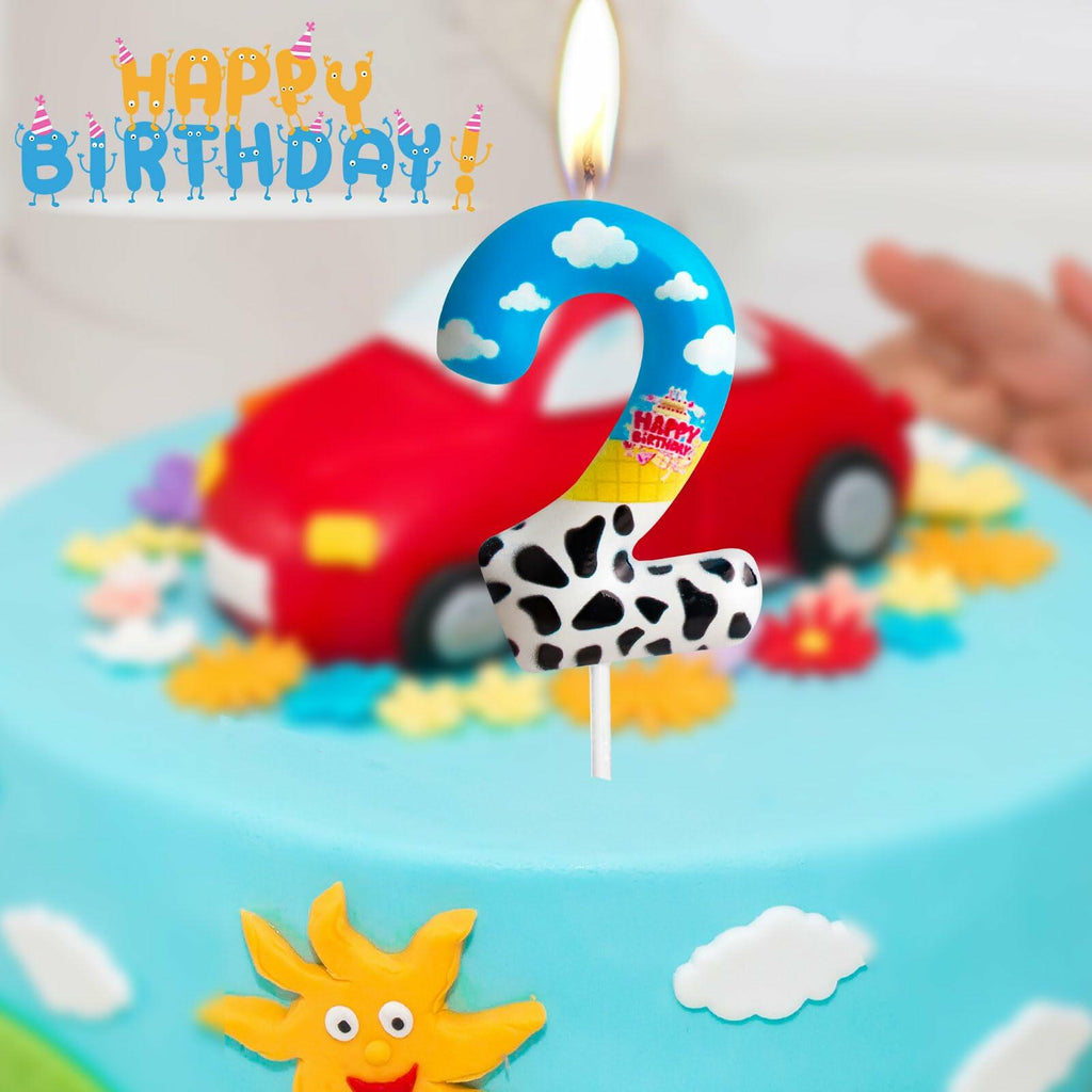 Zi Lan Cartoon Birthday Cake Topper Candles Blue Sky White Cloud Black Cow