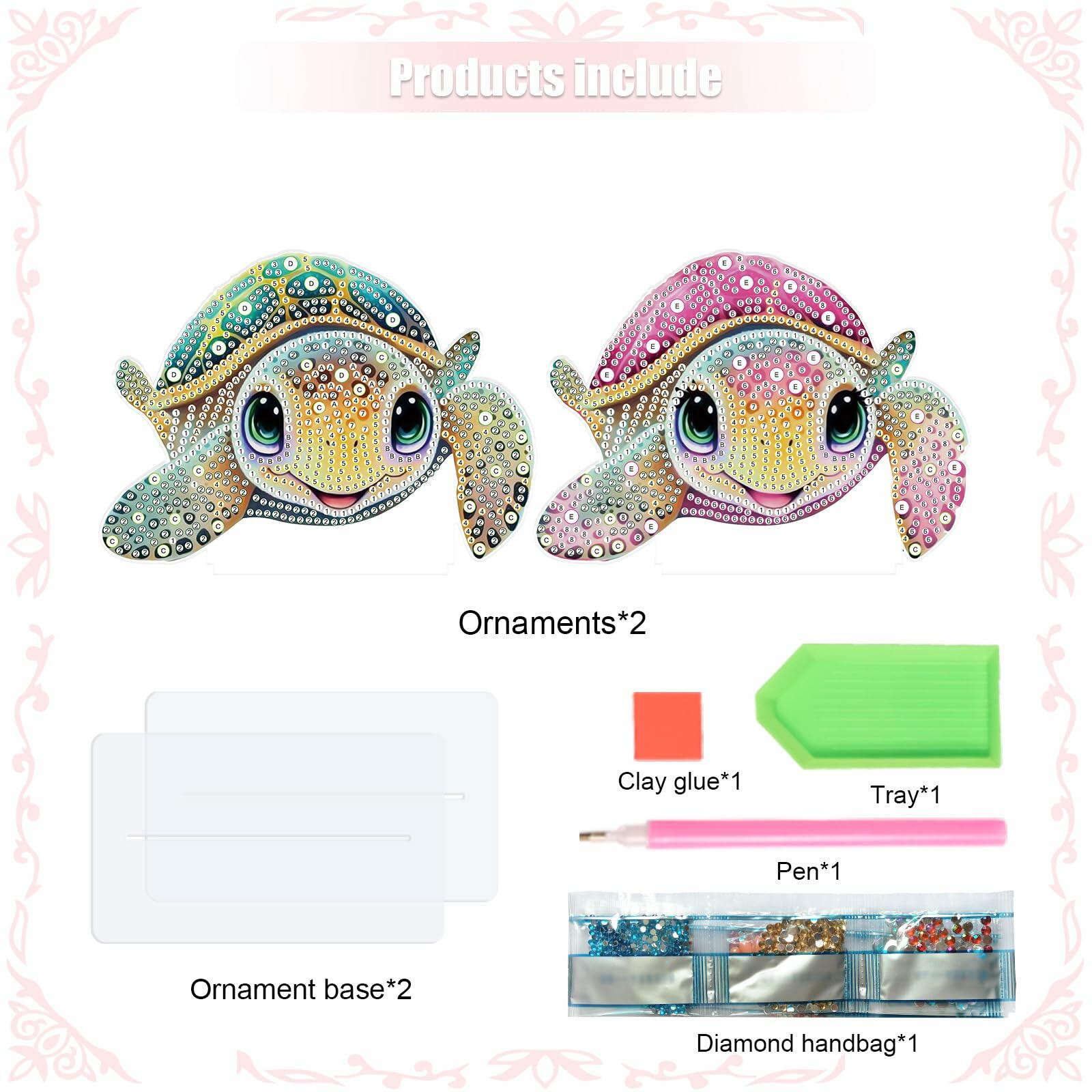 Tontut 2 Pcs Diamond Art Painting DIY Turtle Shape Desktop Jewelry Kits
