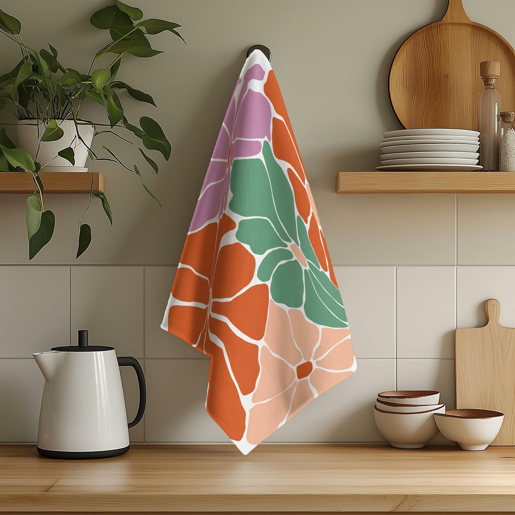 OFJE Boho Abstract Floral Kitchen Towels Set of 2 16x24 Bathroom Decor