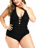 FlatterMe Women's Sexy Plus Size Black One Piece Swimsuit Lace Up Size 3XL
