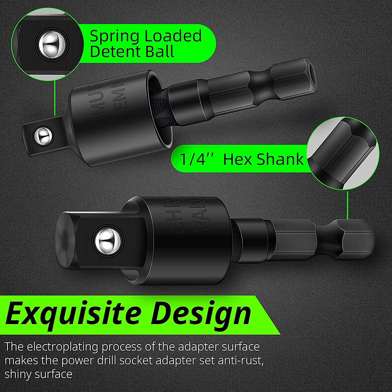 3Pcs Socket Adapter Set 1/4" 3/8" 1/2" Rotatable Impact Grade Drill Bits