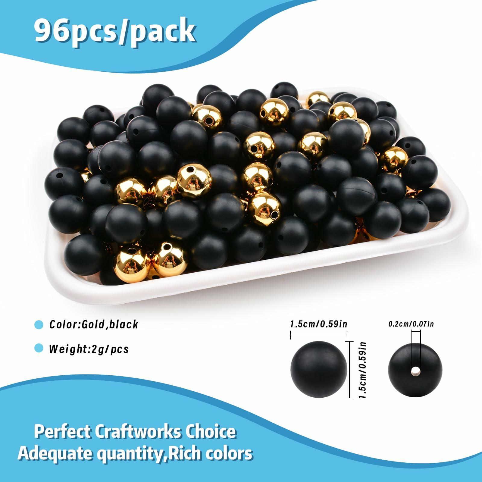 96PCS 15mm Silicone Beads Kit 2 Colors Round Rubber DIY Crafts
