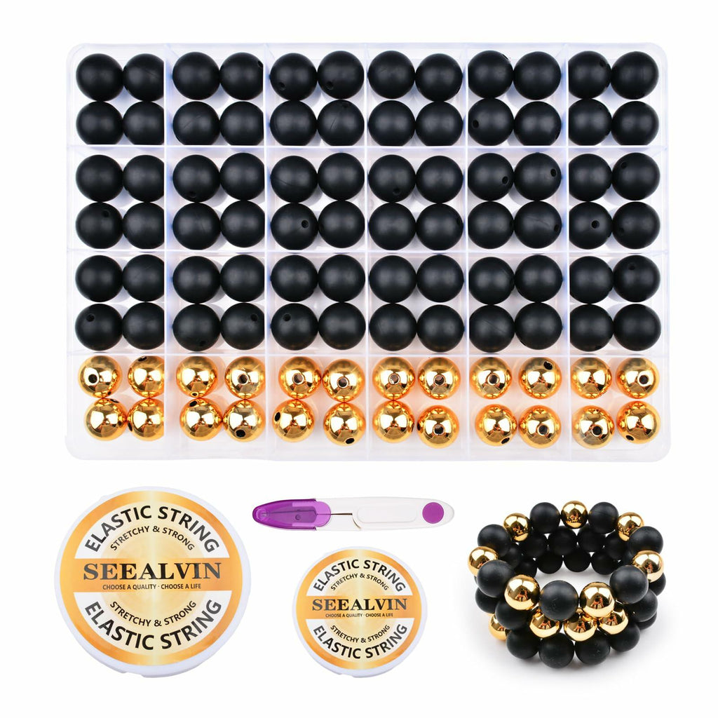 96PCS 15mm Silicone Beads Kit 2 Colors Round Rubber DIY Crafts