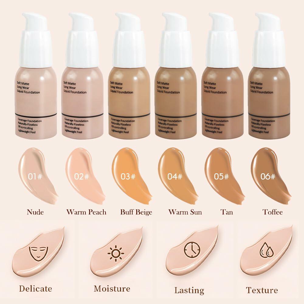 Matte Liquid Full Coverage Foundation 05#Tan 2 Pack Soft Matte 24HR Oil Control