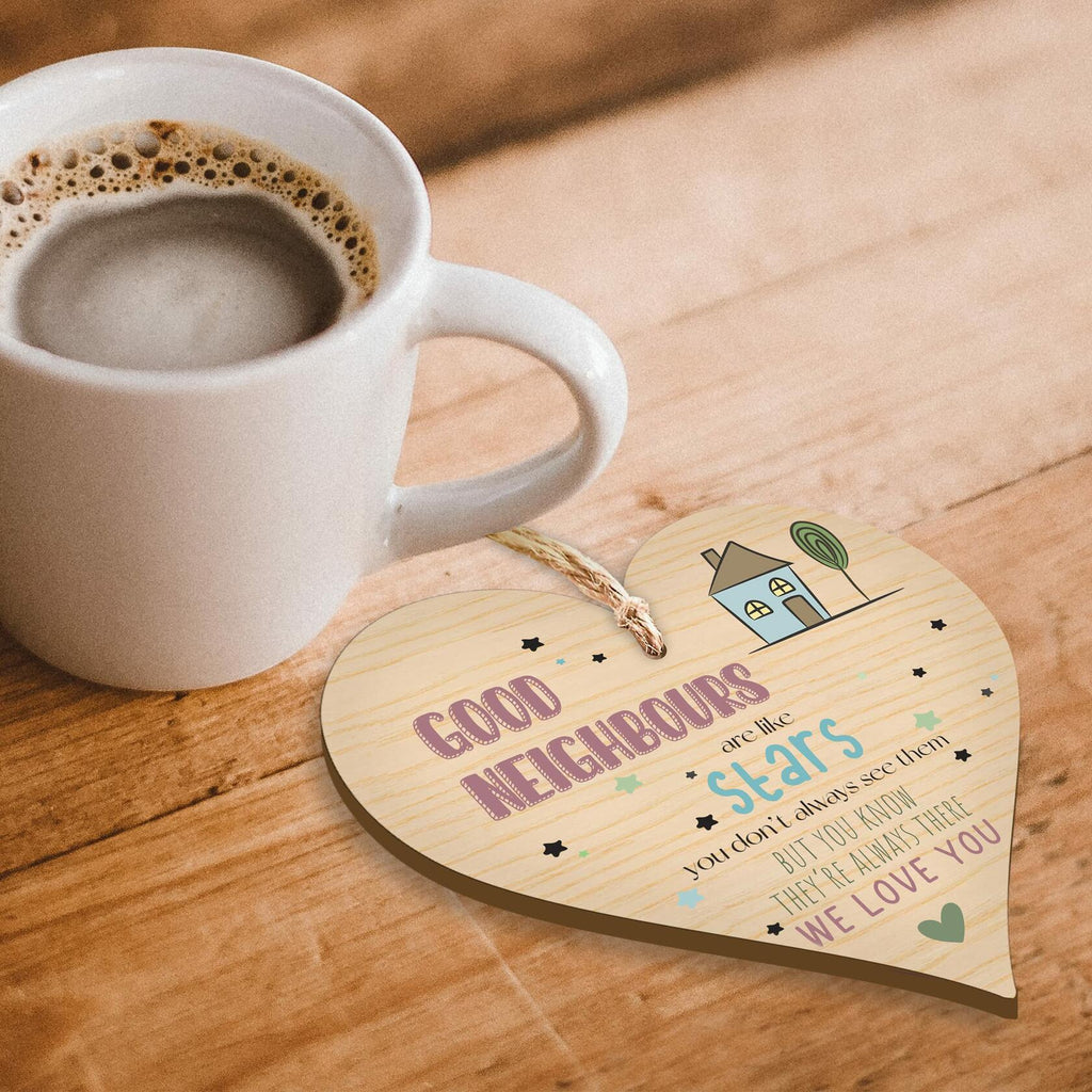 Wooden Antique Hanging Heart Plaque Sign Good Neighbors Quote