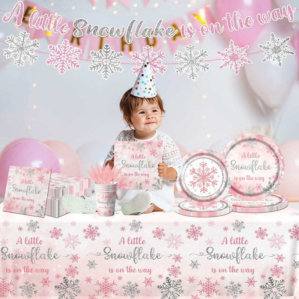 Winter Snowflake Plates & Napkins Pink Baby Shower 20pcs Winter Wonderland