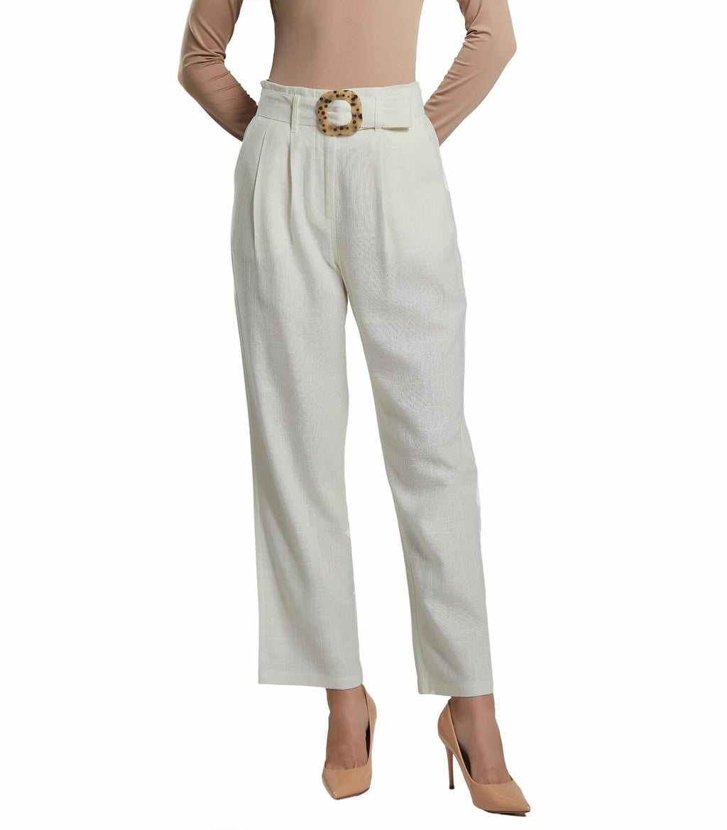 SANDY & SID Womens Linen Crop High Rise Straight Leg Pants White Size S