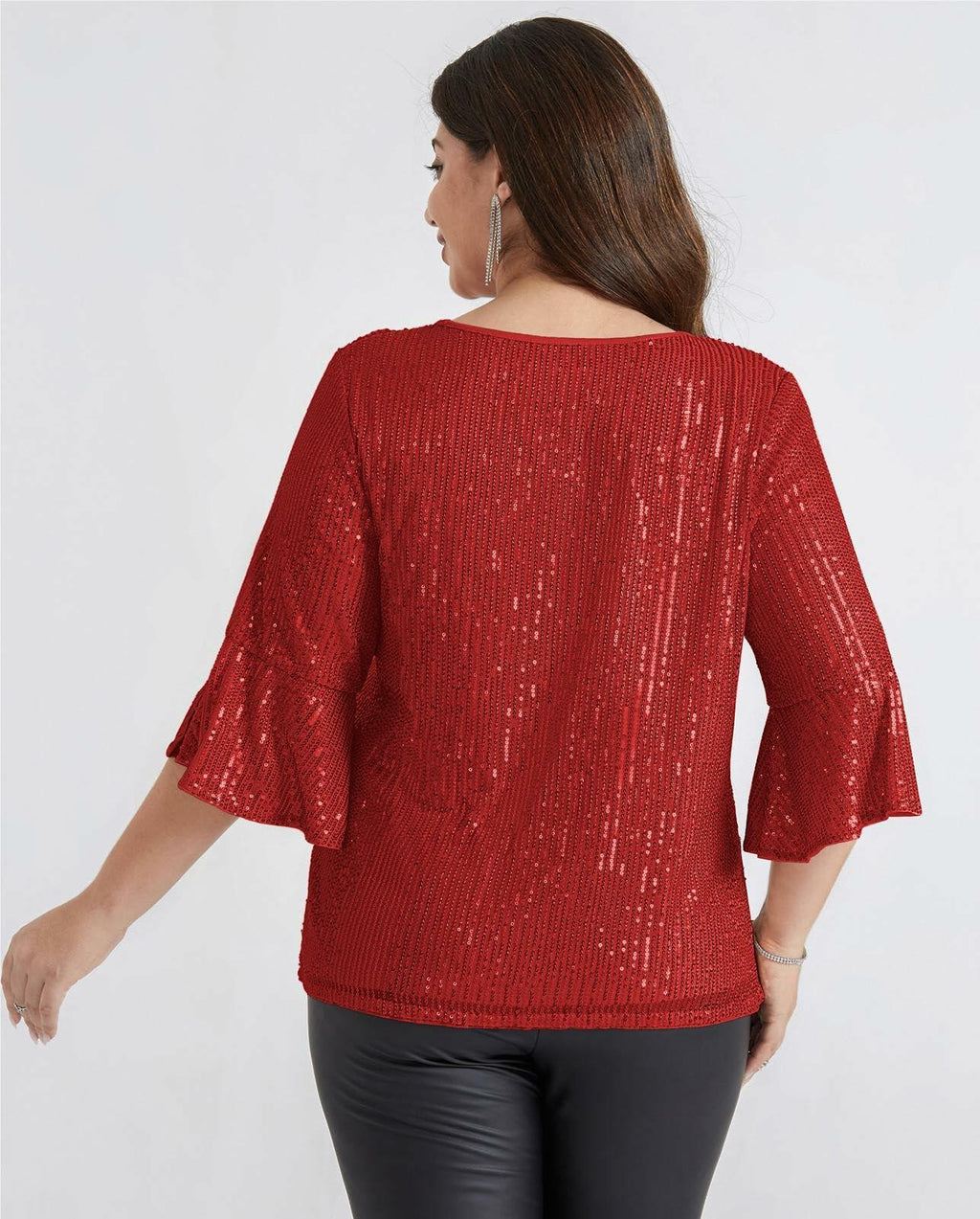 Hanna Nikole Womens Sparkle Sequin Top Cap Sleeve Red Size 20Plus