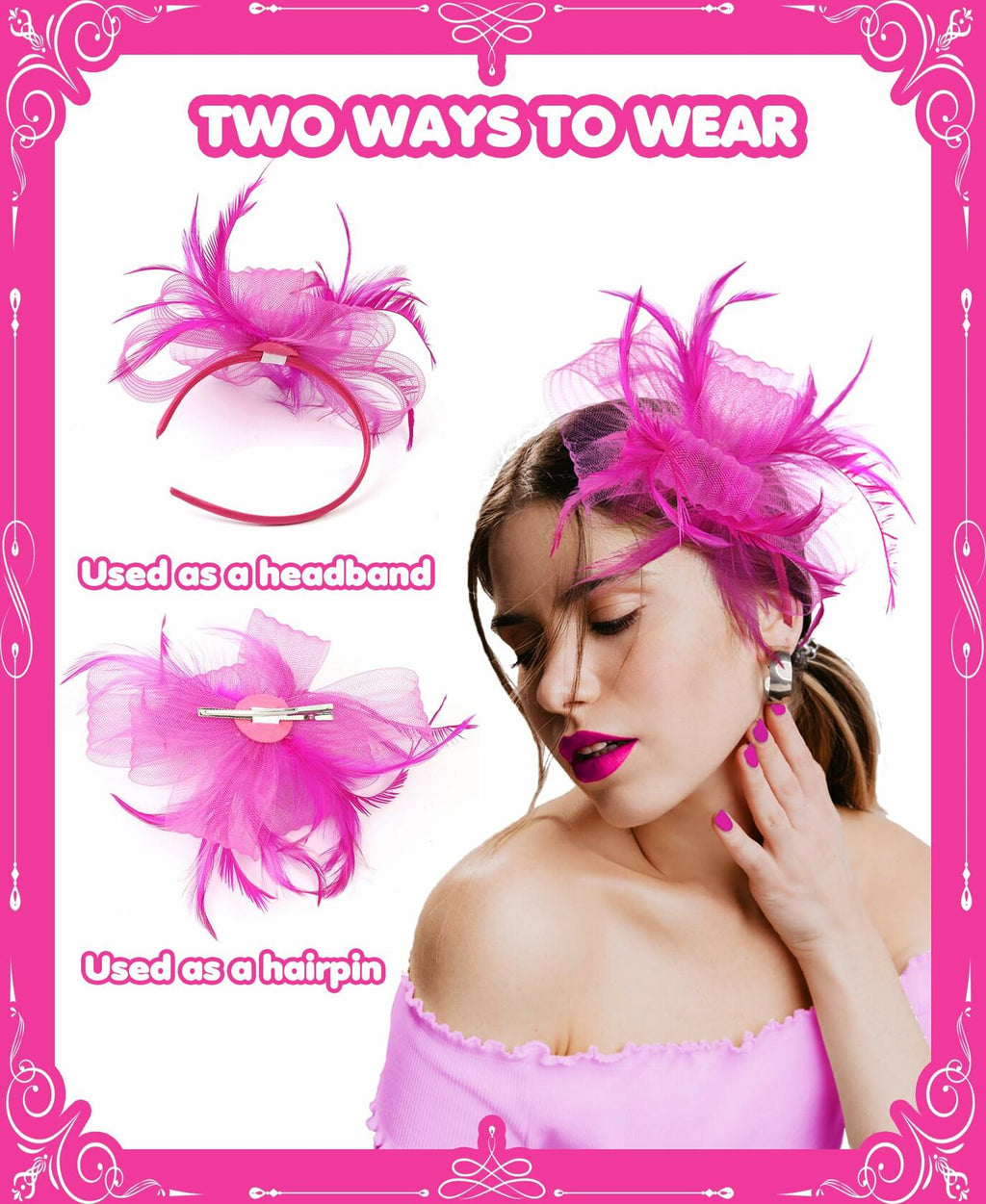Kidukso Derby Hat Women Vintage 20s 50s Fascinator Headband Clip Black
