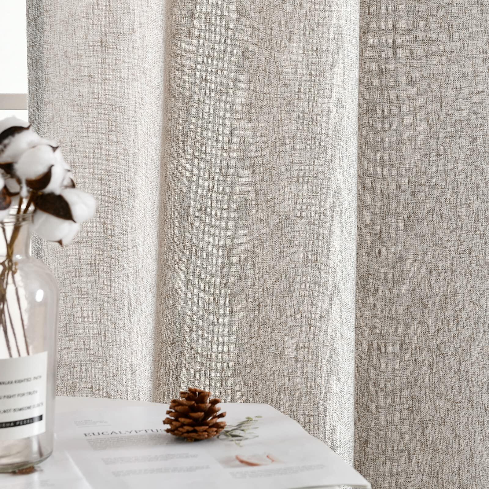 Jinchan Faux Linen Burlap Curtains 63" Heathered Gray 2pc Grommet Panels