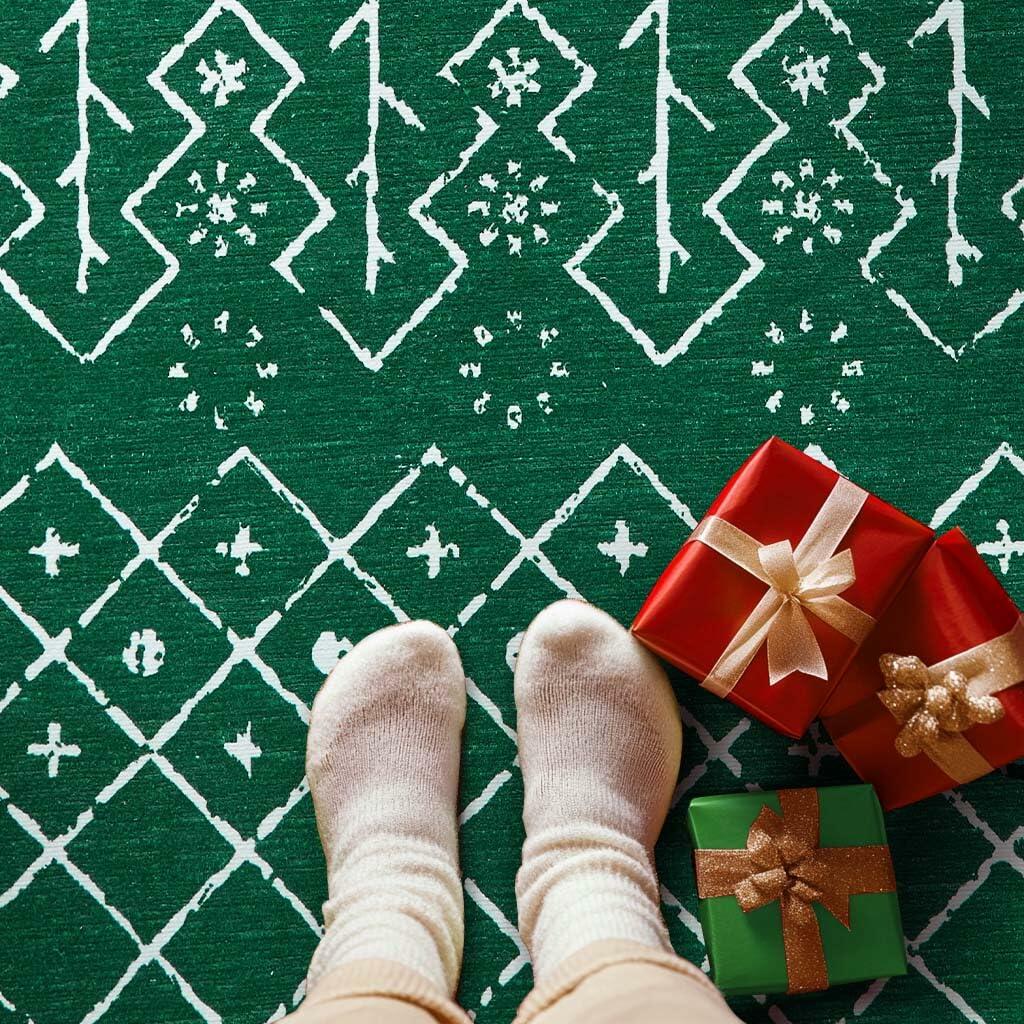 jinchan Christmas Runner Rug 3x7 Green Moroccan Non Slip Soft Carpet