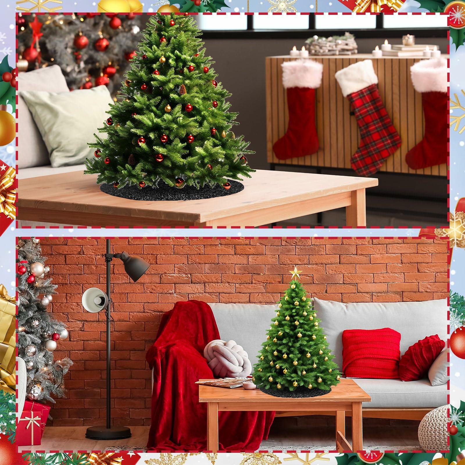 2 Pcs Black Sequin Tree Skirt 15 Inch Glitter Shiny Christmas Decoration