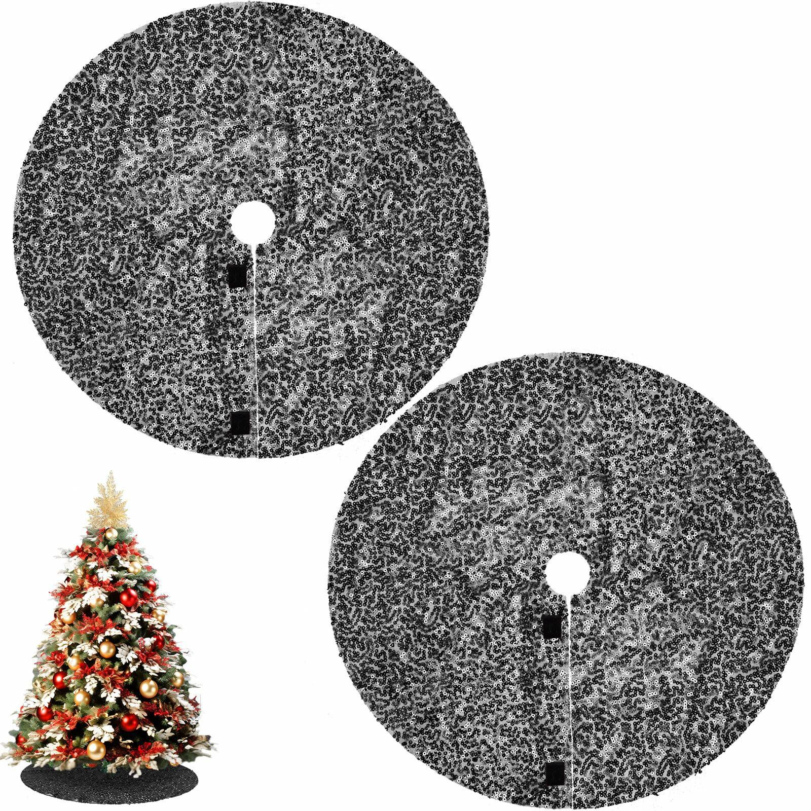 2 Pcs Black Sequin Tree Skirt 15 Inch Glitter Shiny Christmas Decoration