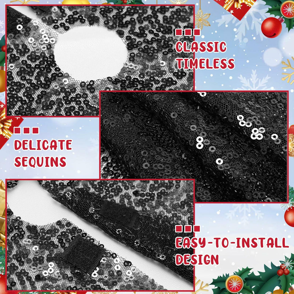 2 Pcs Black Sequin Tree Skirt 15 Inch Glitter Shiny Christmas Decoration
