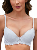 IHOIU Women's Lace Push Up Bra Padded Underwire Convertible White Size 38C