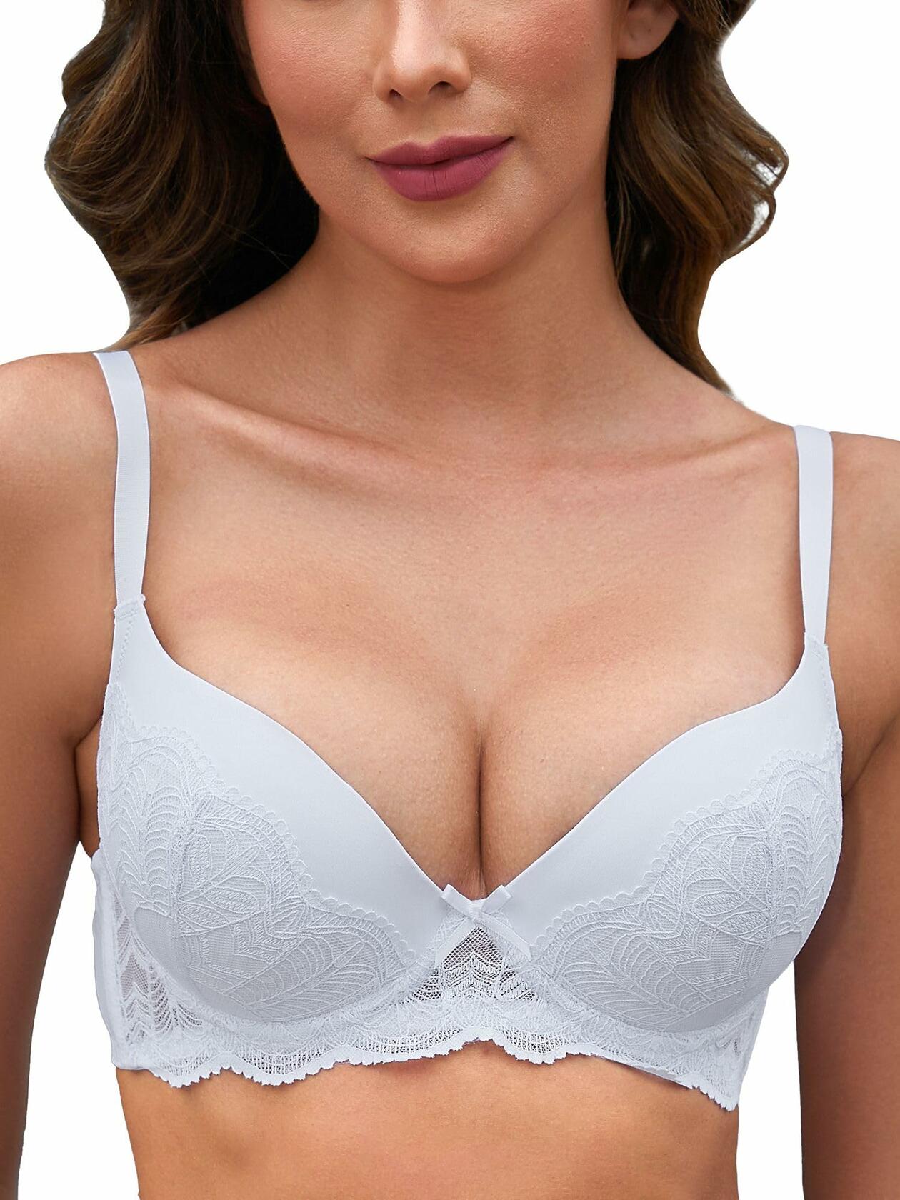 IHOIU Women's Lace Push Up Bra Padded Underwire Convertible White Size 38C