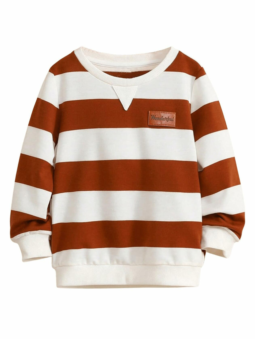 Verdusa Boy's Stripe Print Letter Patchwork Pullover Sweatshirt Brown Size 7Y