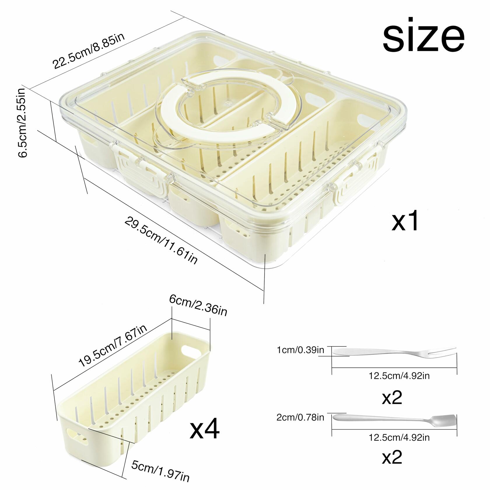 Snackle Box Divided Serving Tray with Lid & Handle 4 Compartments
