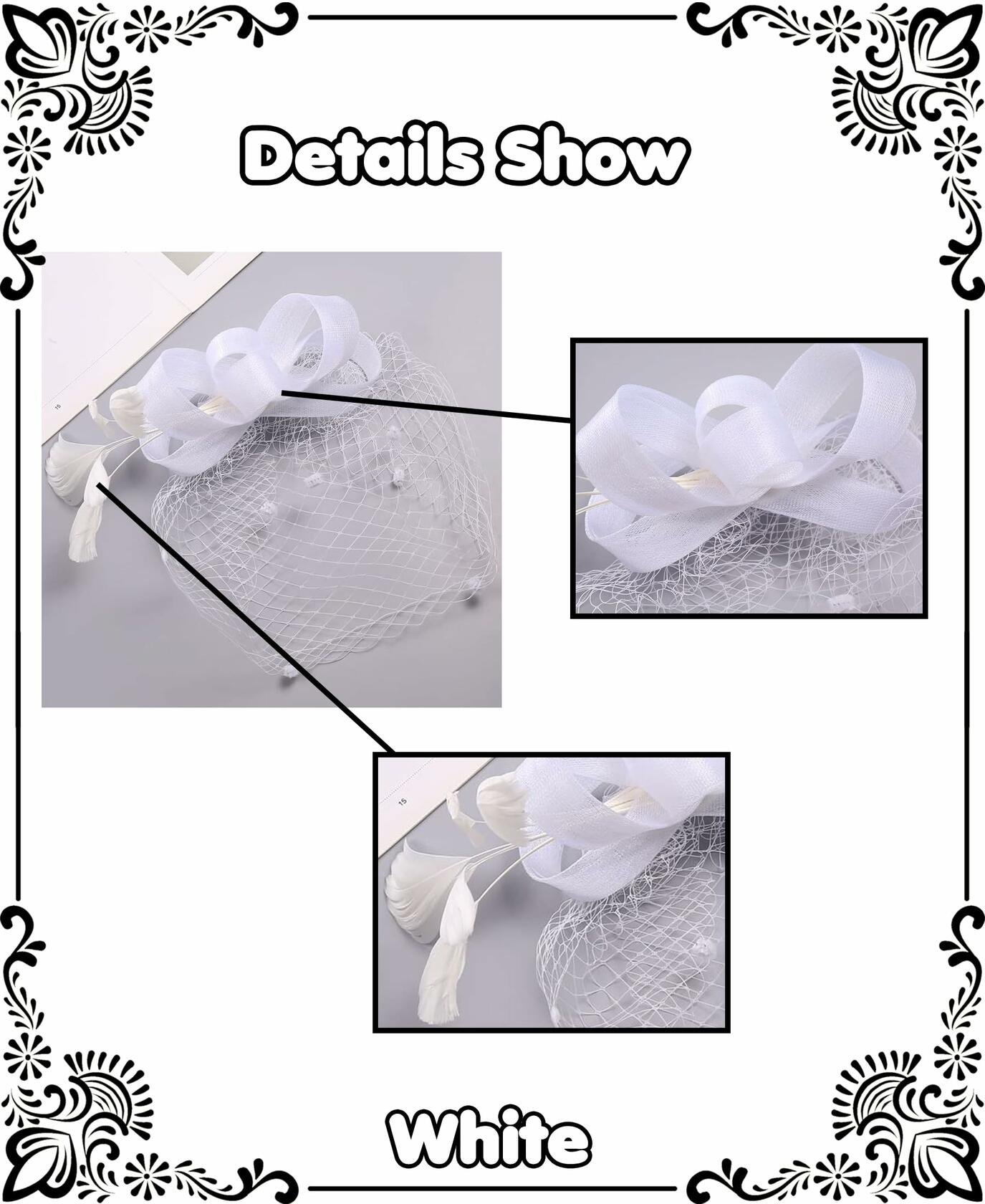Kidukso Fascinators Hat Vintage 1930s Derby Mesh Veil Feathers White