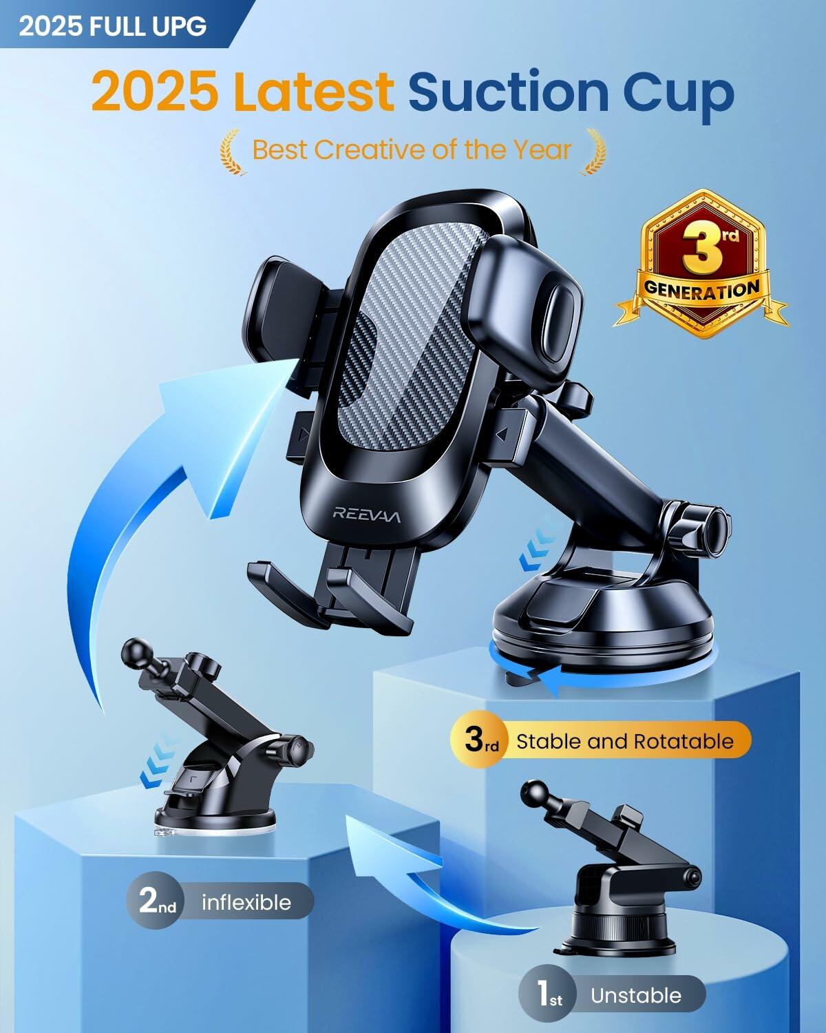 REEVAA Military-Grade Car Phone Holder Ultra Stable Sturdy Black