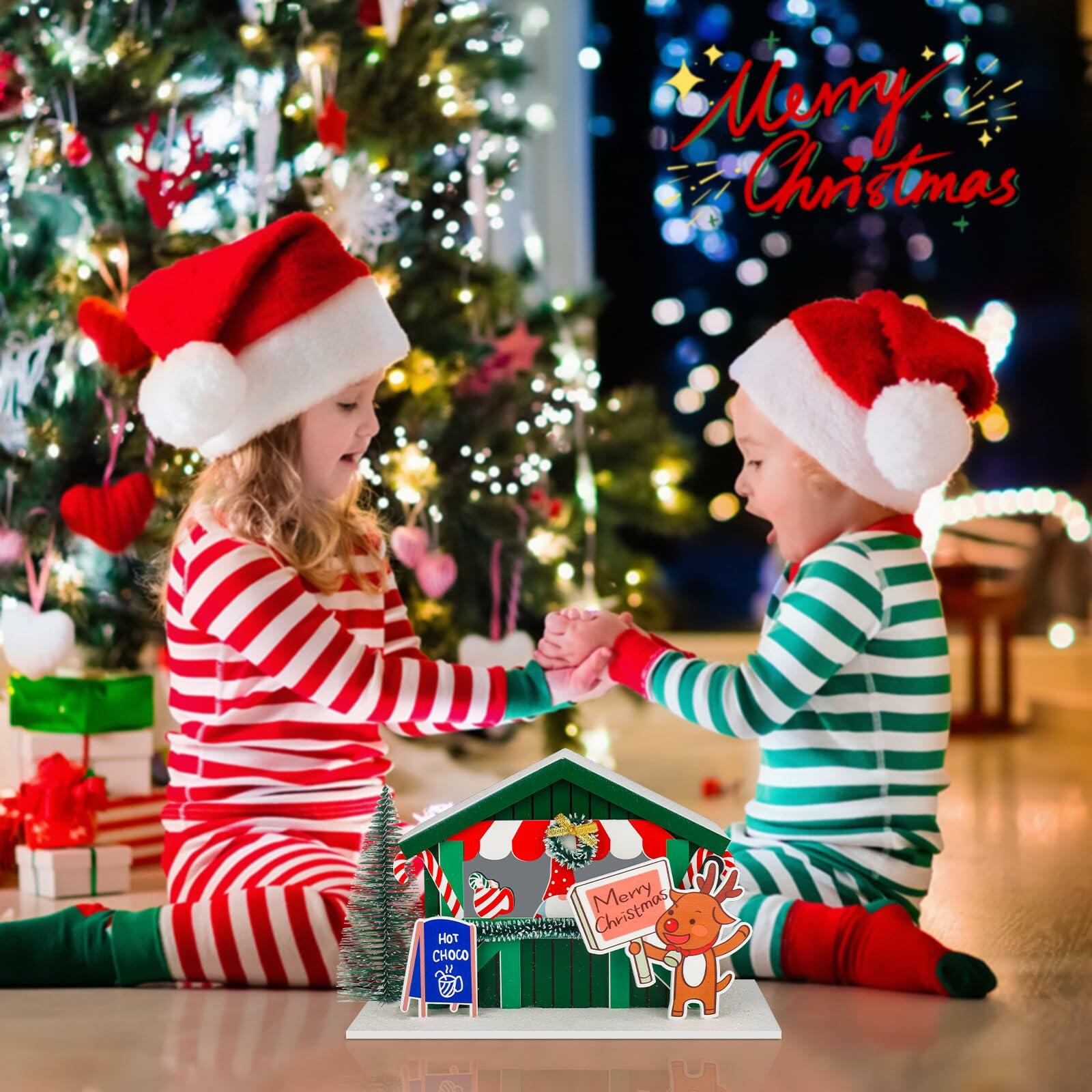 Zqoyn LED Lighted Christmas Village House Decor Set with Deer Indoor Table Decor