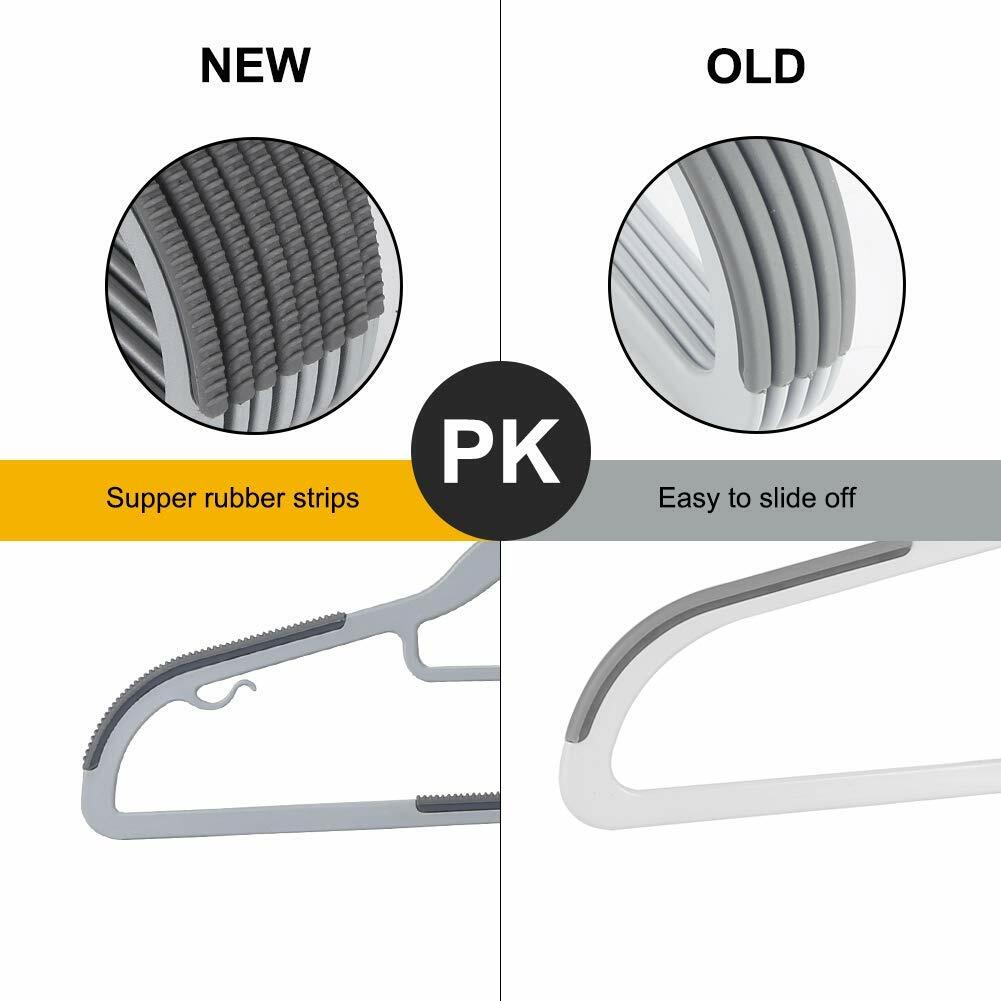 OIKA Plastic Hangers with Tie Rack 16.5in Heavy Duty Non-Slip 30 Pack