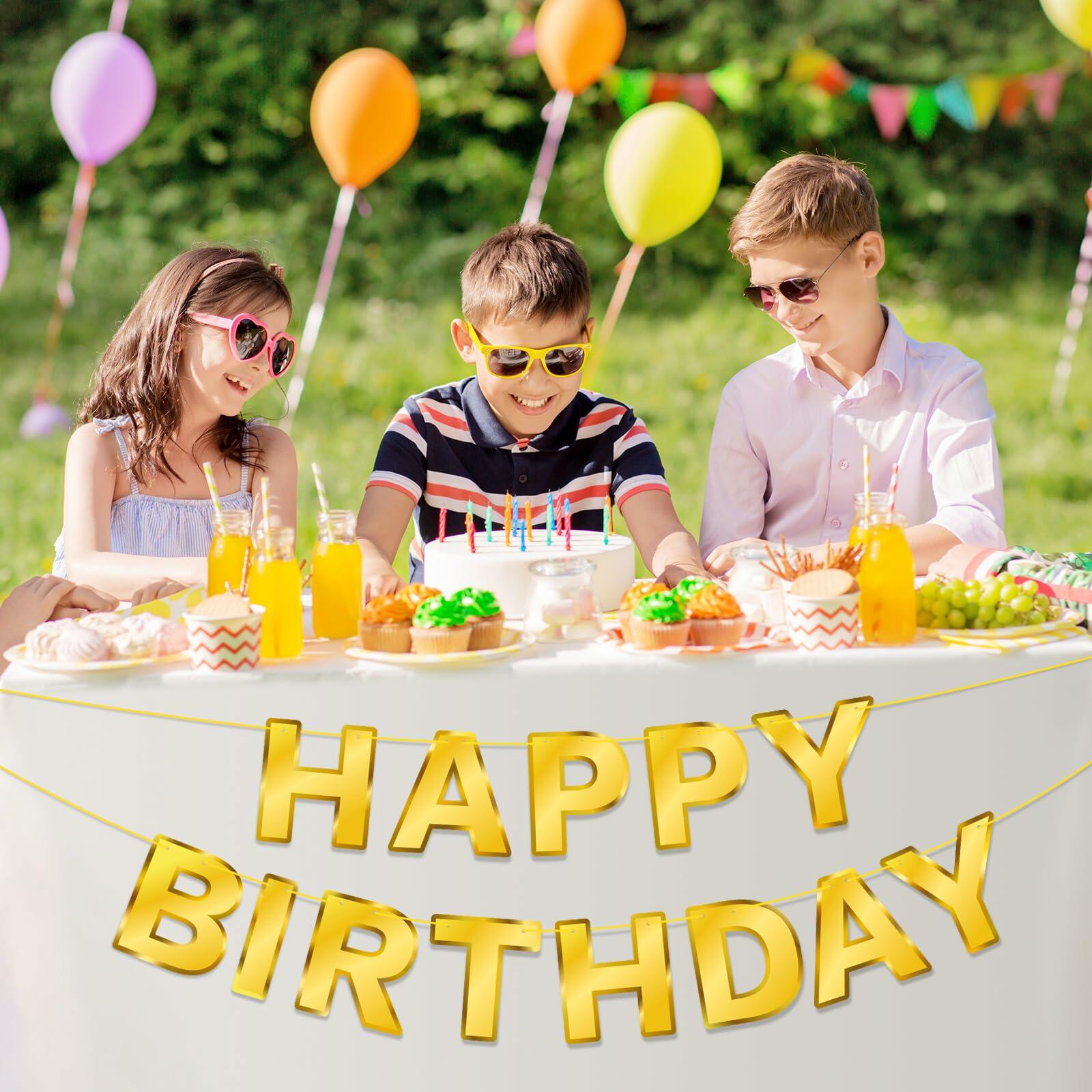 Gold Happy Birthday Banner Sign Garland Party Decoration Kids Baby Party