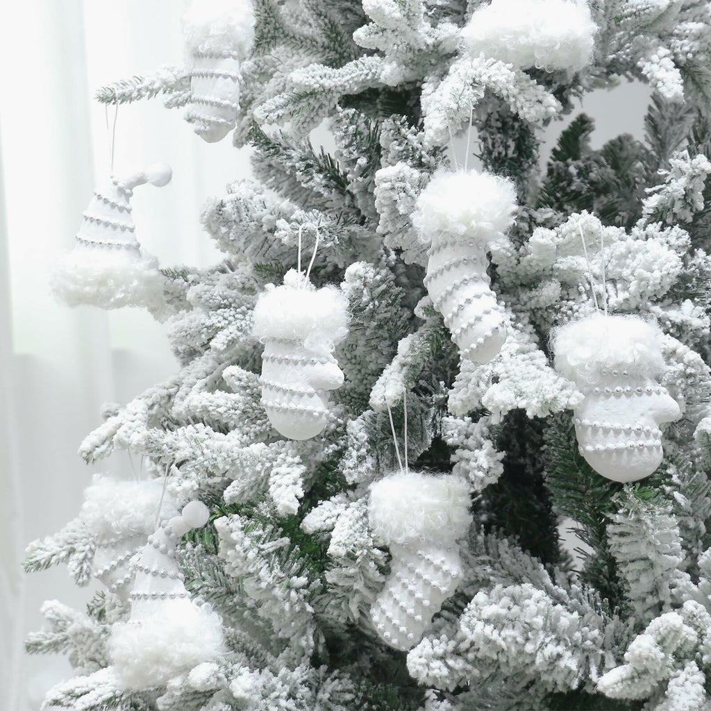 RoseCraft Christmas Ornaments 9PCS Socks Hat Tree Decor White Silver