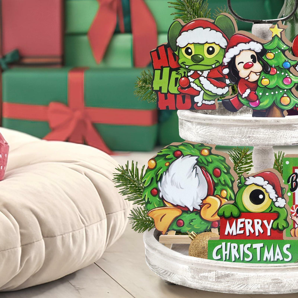 Uruney Merry Christmas Snowman Tiered Tray Decor Green 1 Count