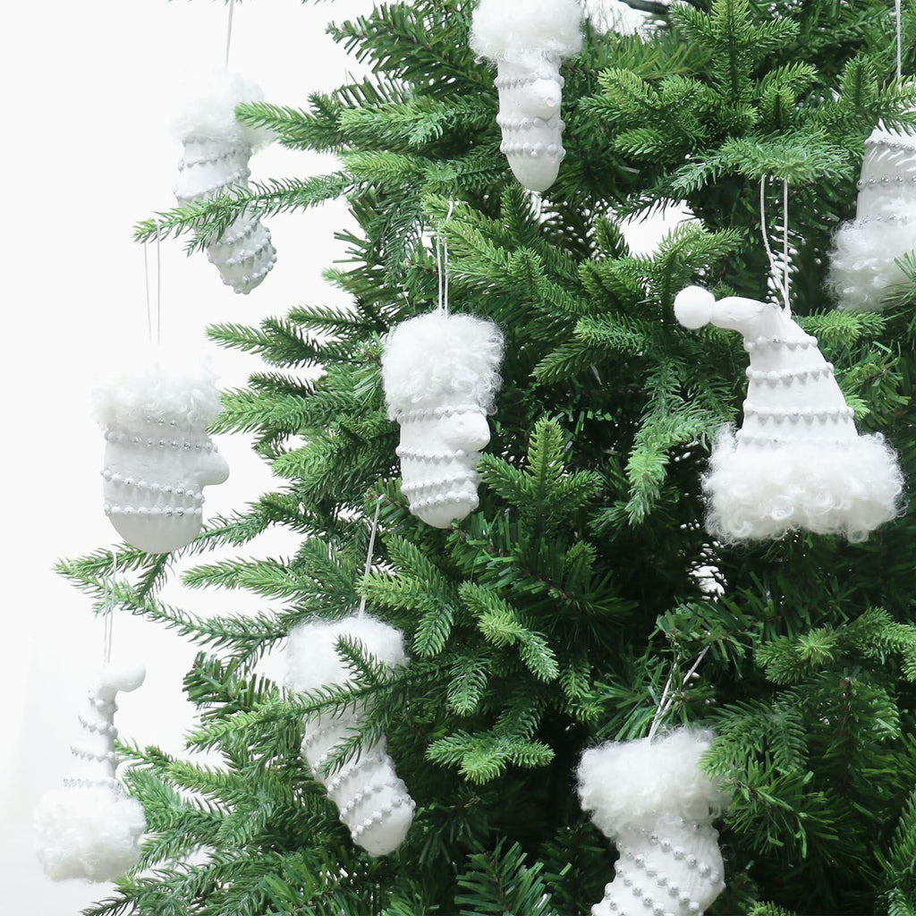 RoseCraft Christmas Ornaments 9PCS Socks Hat Tree Decor White Silver