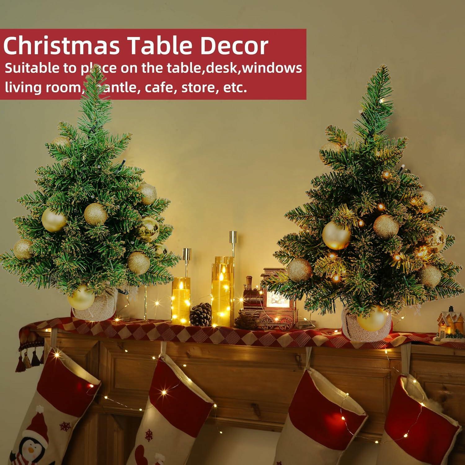 Aimmop 18in Small Christmas Tree with Ornaments 59 Tips Green