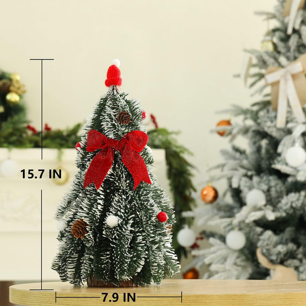 HOMCDALY 16in LED Tabletop Christmas Tree with Red Bowtie Indoor Decor