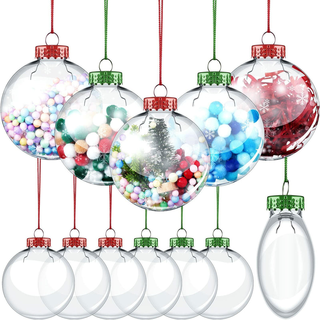 Sumind 12pcs Clear Fillable Christmas Ornament Balls 3.15in Red Green